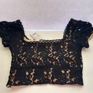 Lottie Moss x Pacsun Black Lace Off-Shoulder Crop Top Corset-Style - Small - NWT